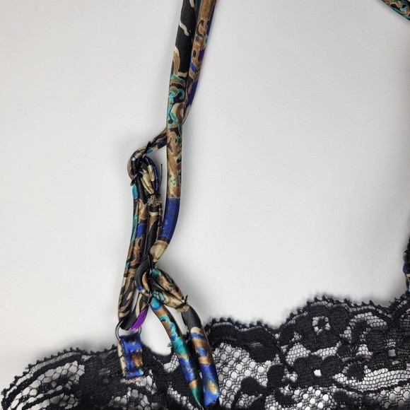 Wacoal 90s Vintage Black Lace Teddy w/ Rare Fine Paisley Pattern EVC Size M - Picture 9 of 11